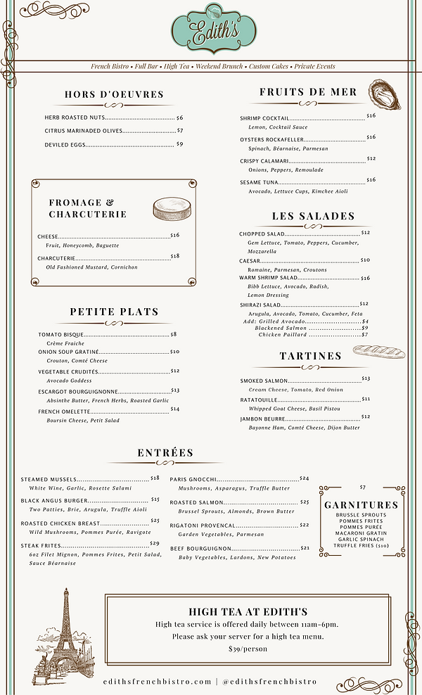 Plano Menu Edith's French Bistro